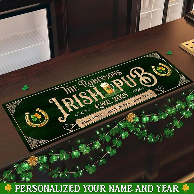 THUYPT Personalized Irish Bar Mat Dish Drying Mat for Irish Pub St Patrick's Day Decor Bar Shamrock Spill Mat Kitchen Counter Accessories Home Bar Decor St Patrick's Day (07)