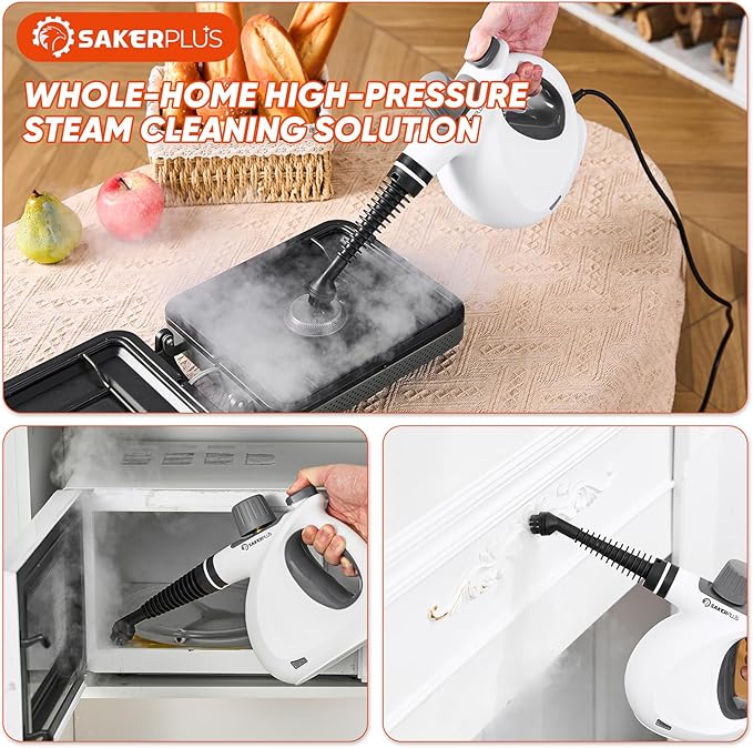 Steam Disinfection Cleaner Handheld Pressurized Steamer with 9-Piece Accessories for Multi-Surface Cleaning Natural Sanitization for Kitchen Floor (1 x Steam Cleaner Kit + 4 Fiber Cloths)