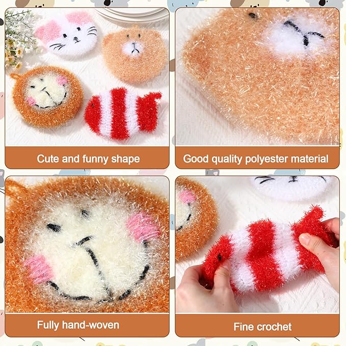 Mifoci 16 Pcs Animal Dish Scrubber Non Scratch Scrubbies for Dishes Double Layered Dish Washing Sponge Reusable Kitchen Scrubbers for Dishwashing Cleaning Dishes Cookware Tubs Sinks Bathroom