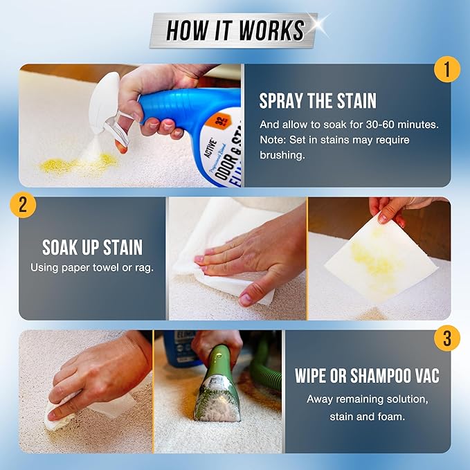 ACTIVE Messy Kids Stain Remover and Pet Odor &amp Stain Eliminator - Includes 12oz Messy Kids Stain Removal Spray and 32oz Pet Stain &amp Odor Remover Spray