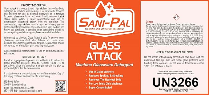 Glass Attack highly concentrated high-alkaline heavy duty liquid detergent for machine warewashing 128 fl oz Lemon Scent