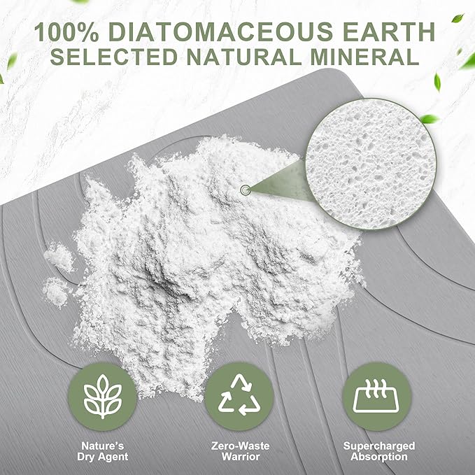 Large Stone Drying Mat for Kitchen Counter 24 × 16 Diatomite Dish Drying Mat Quick Dry Stone Mats Ultra Absorbent Natural Diatomaceous Earth Mats for Dished Bottles Dark Grey