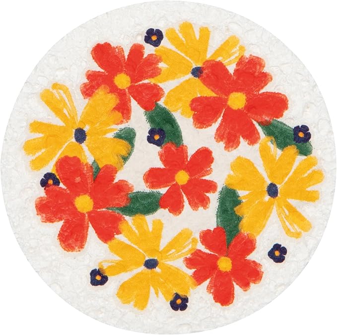 Now Designs Full Bloom Sponge Counter Display - Set of 24 Assorted Compostable Sponges Floral Design 100% Cellulose Eco-Friendly CDU Dimensions: L12.75 x D7 x H3.75in