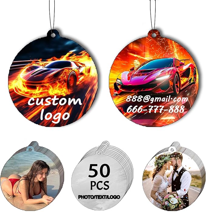50PCS Custom Logo Bulk Car Air Fresheners Wholesale Custom Double-Sided Car Air Fresheners with Photo Text Logo Suitable for Truck and Car Drivers as Well as Business Logos (50 Rount)