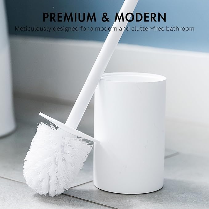 Matte White Toilet Bowl Brush for Bathroom with Holder - Bathroom Cleaner Scrubber with Sleek Design Sturdy and Durable Bristles