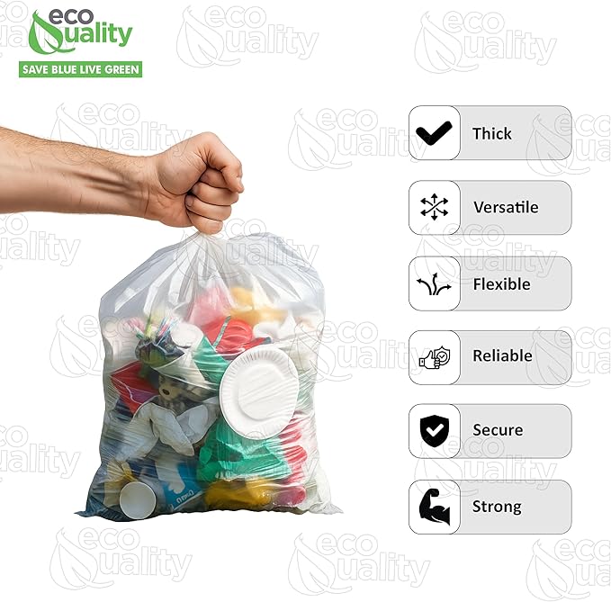 (30 Pack) 35x55 inch Large Heavy Duty Clear Trash Bags - Yard Trash Bags Leaves Lawn and Leaf Bags Recycling Garbage Bags Construction Industrial Bags