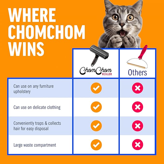 ChomChom Roller Pet Hair Remover – Original Size Reusable Lint Roller for Cat &amp Dog Hair on Furniture Couch Carpet Car Rugs &amp Bedding – Portable Eco-Friendly (Black)