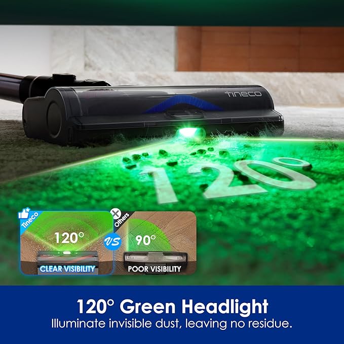 Tineco Pure ONE S50 Pro Cordless Vacuum 150AW Suction 95Min Runtime Anti-Tangle Brush 120° Green Light Easily Tackles Large Debris Stick Vacuum Cleaner for Pet Hair Carpet &amp Hard Floor