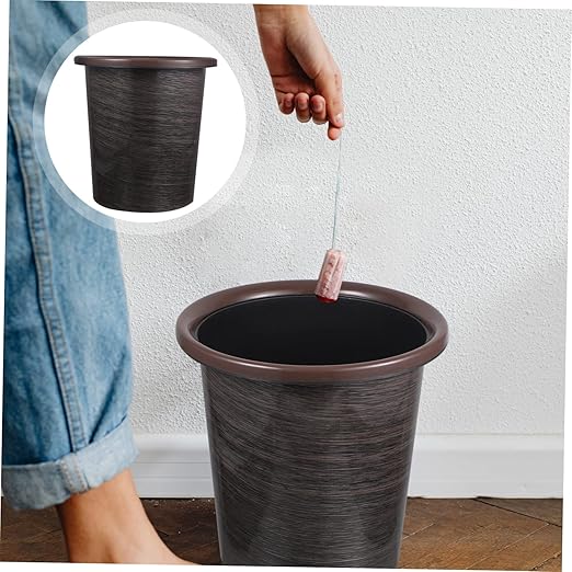 PRETYZOOM 2pcs Vintage Wood Grain Waste Baskets Practical Round Trash Containers for Home Thickened Material Stylish Design Easy to Clean