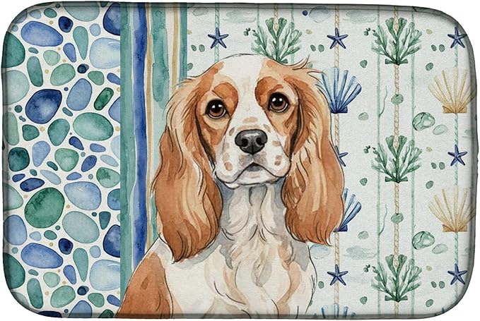 Caroline's Treasures Blenheim Cavalier Spaniel Coastal Sea Glass Dish Drying Mat Absorbent Dish Drying Mat Pad for Kitchen Counter Dish Drainer Mat for Countertop 14 x 21 Multicolor