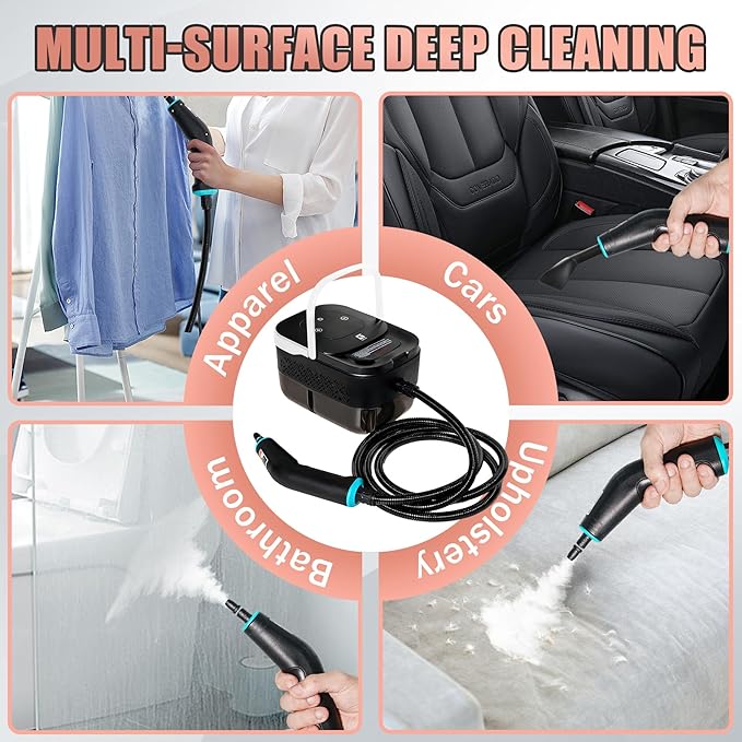2500W Handheld Steam Cleaner10 Accessories with 8 Adjustable Pressures for Tile/Grease/Carpet 45oz Large Tank Chemical Free Cleaning Portable Multi-Surface Steamer for Home Cars Kitchens (White)