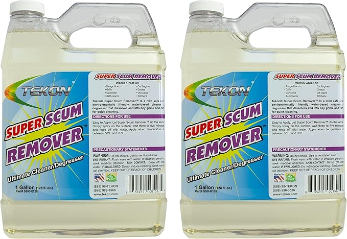 TEKON Super Scum Remover - Revolutionary Cleaner &amp Degreaser - Easily Wipe Clean Greasy Ovens Range Hoods and More! (2 128oz)