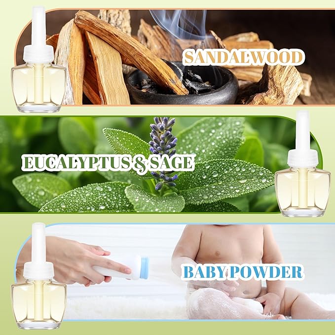 Plug In Air Freshener Refills - Palo Santo &amp Eucalyptus Sage Baby Powder Scent For Home &amp Bathrooms Office 12 Count Fragrance Refills Compatible with Air Wick &amp Glade Not Include Glad