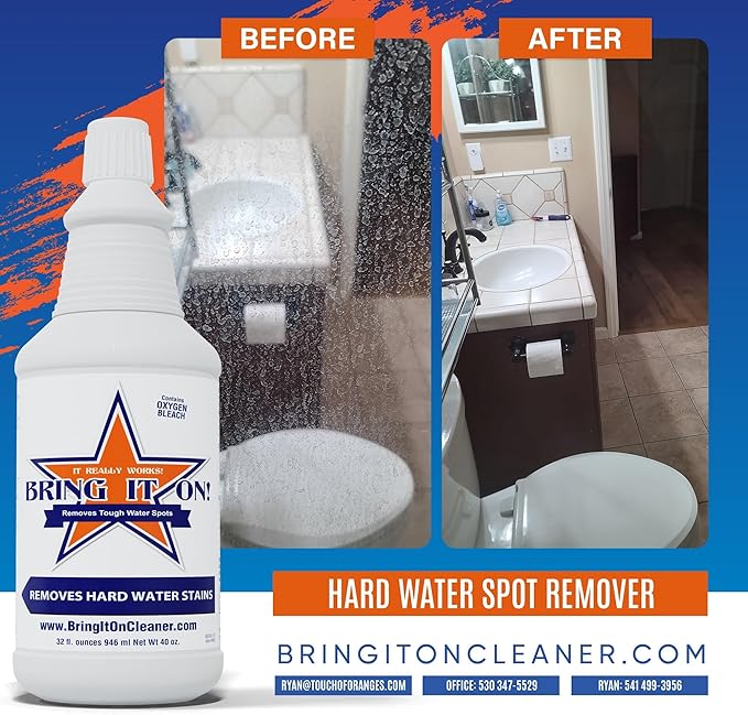 Bring It On Cleaner Hard Water Spot Remover 32 Ounce Bottle 1 Case | 12 Bottles of Product | Shower Door Cleaner