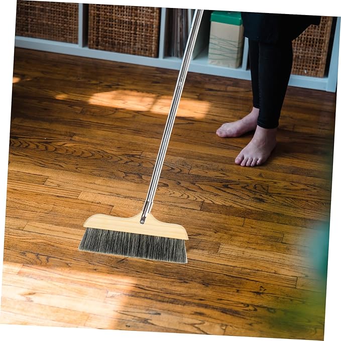 Happyyami Wood Bristle Broom Handle Long Sweep Brush Soft Bristle Household Cleaning Tool Easy Storage