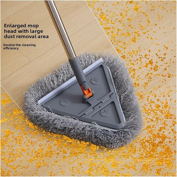 Portable Fold Triangle Head Floor Mop Cleaner Tool 360 Rotation Cleaning for Kitchen Walls and Ceilings Microfiber Pad(Combination-A)