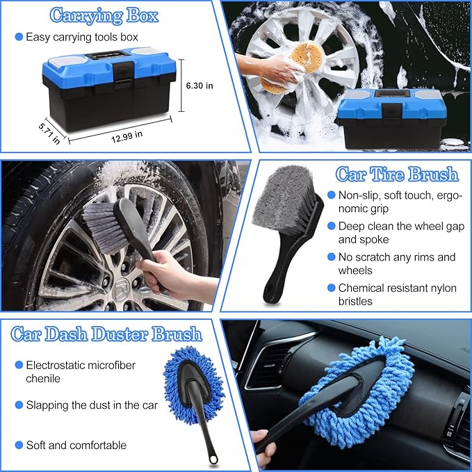 TTRCB 27Pcs Car Detailing Kit Car Cleaning Kit Car Detailing Brush Set Drill Brush Set Car Detailing Brushes Car Wash Kit Car Accessories Car Cleaning Supplies for Interior Exterior Wheels