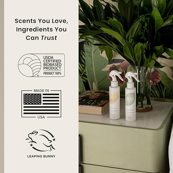Grow Fragrance 100% Plant-Based Air Freshener Spray | Freshen Fabric &amp Rooms | Golden Grove Woodland Sage Blondewood Scents | Made with Natural Essential Oils - Variety 3 Pack 5 oz each