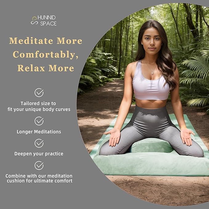 Meditation Zafu Cushion Set with Buckwheat Hulls &amp Memory Foam - Ergonomic Support for Yoga &amp Sitting - Removable Machine-Washable Luxury Velvet Cover - for Adults and Kids (Sage Green)