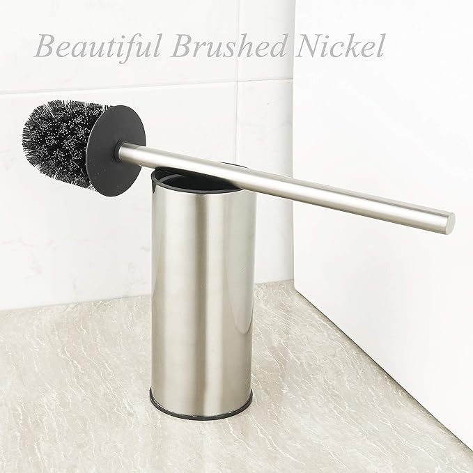 BGL Toilet Brush Holder Brushed Nickel Stainless Steel 304 Brushed Nickel Round Freestanding Toilet Bowl Brush and Holder for Bathroom