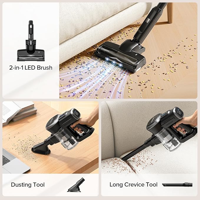 Lubluelu Cordless Vacuum Cleaner Max 50 Mins Runtime Stick Vacuum with Touch ScreenLightweight Vacuum for Carpet Home Hardwood Floor and Pet Hair.