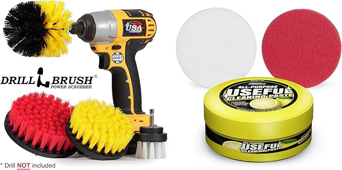 Household Essentials Cleaning Supplies with All Purpose Cleaner Paste - Shower Cleaner - Window - Grout Cleaner for Tile Floors - Oven Heavy Duty Cleaning - Bathroom Essentials - Sink Brush