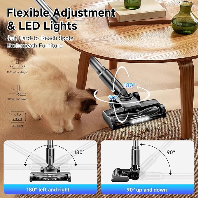 KIKETECH Cordless Vacuum Cleaner Stick Vacuum Cleaners for Home Lightweight Vacuum for Pet Hair/Carpet/Floor (Black)