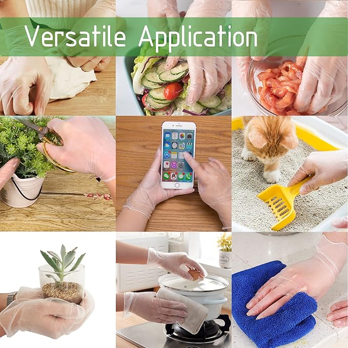 Clear Vinyl Disposable Gloves Food Safe Latex Free Powder Free for Cooking Cleaning Food Service GPVF or MPVF