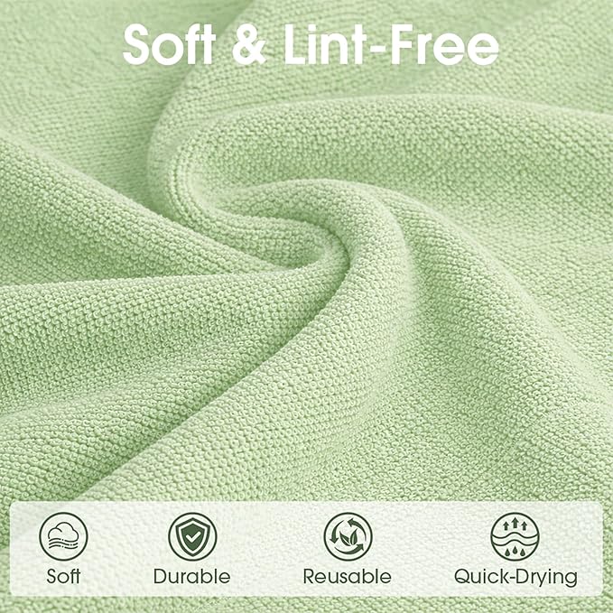 Microfiber Cleaning Cloth Roll - 100 Pack Tear Away Microfiber Paper Towels Reusable Washable Scratch-Free Kitchen Towels for Car Home Kitchen Glass Dishes(Bean Green)