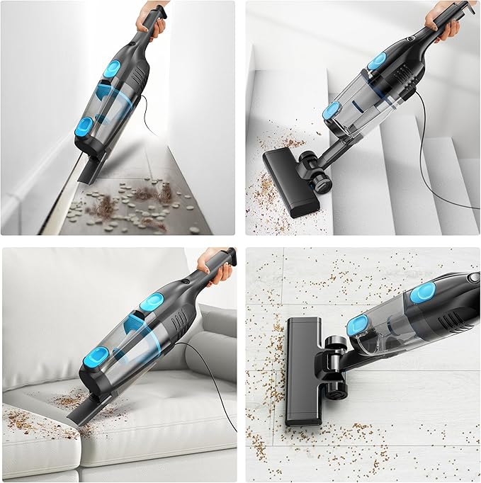 Vazone R6X Corded Stick Vacuum Cleaners for Home 20Kpa Powerful Suction Stick Vacuum with 16Ft Cord 2 in 1 Lightweight Handheld Vacuum Cleaner for Hardwood Floor Pet Hair