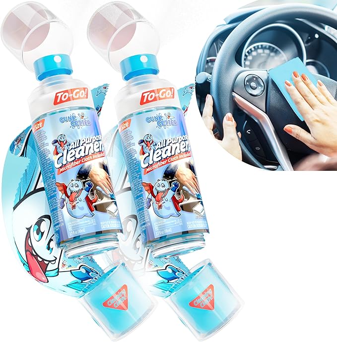 PeerBasics Gunk Getter Travel Spray Bottle With Microfiber Cap - All Purpose Cleaner - Fresh (2 Pack) Plus Spray Bottle With Microfiber Cap - All Purpose Cleaner 16oz - FRESH (2 Pack)