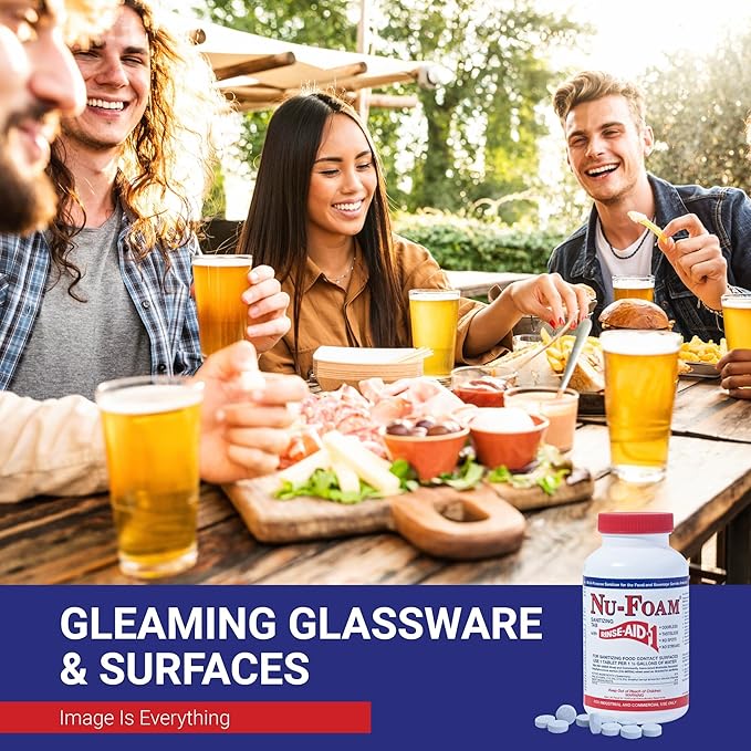 Nu-Foam Glass Washing Powder - Detergent for Bar Glassware – Original Streak-Free Solution - Hand Washing Bar Tavern Brewery Supplies - Spotless Serving Glasses - Easy On Hands - 4 Lb Jar