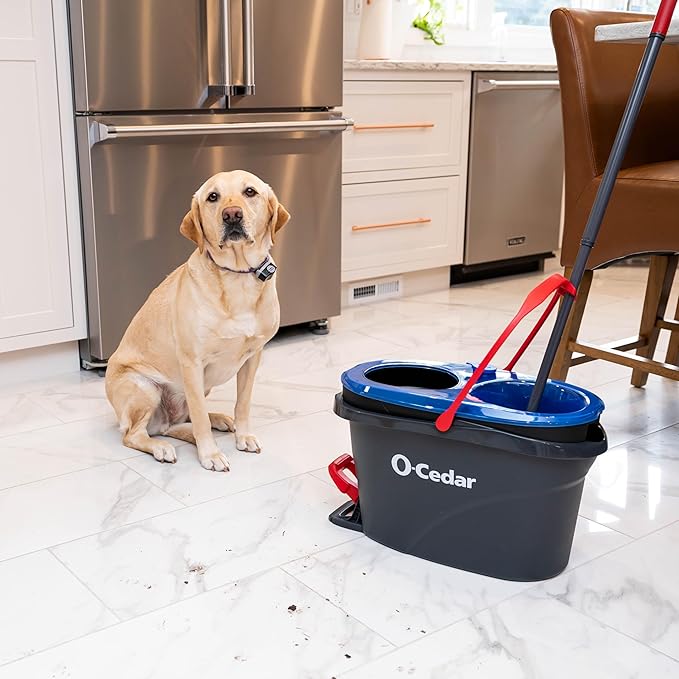 O-Cedar RinseClean Spin Mop &amp Bucket System + 2 Extra Mop Heads| Clean with Water | Removes 99% of Bacteria
