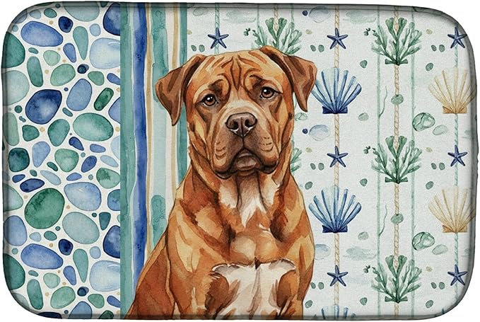 Caroline's Treasures Mahogany Dogue de Bordeaux Coastal Sea Glass Dish Drying Mat Absorbent Dish Drying Mat Pad for Kitchen Counter Dish Drainer Mat for Countertop 14 x 21 Multicolor