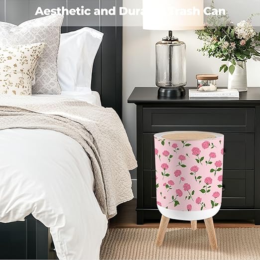 Bathroom Trash Can with Lid Coquette Roses Pink Seamless Design Garbage Bin Waste Basket for Kitchen Office Bedroom Decoration Diaper Pail 1.8 Gallon
