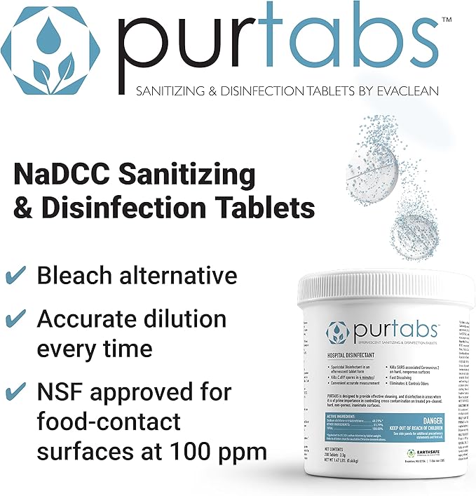 Disinfectant Tablets NSF D2 Certified Food Safe Hypochlorous Acid Commercial Kitchen &amp Surface Sanitizer Kills Norovirus &amp C. Diff Spores EPA Registered Pack of 6