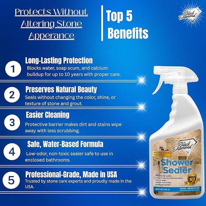 Black Diamond Stoneworks Bathroom Glass Cleaner Spray &amp Natural Stone Shower Sealer – 2 Pack Bathroom Bundle for Crystal-Clear Glass and Long-Lasting Stone Protection