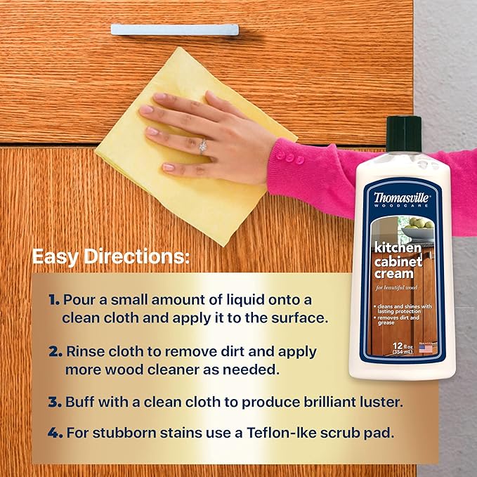 THOMASVILLE KITCHEN CABINET CREAM - Multisurface Wood Cleaner and Polish Furniture Quick Shine Restorer Protector Kitchen Cabinets Surface Cleaner House Cleaning Supplies Home Improvement 12 Oz