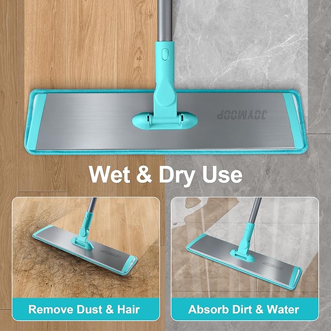 JOYMOOP 18 Inch Dust Mop for Hardwood Floors Heavy Duty Industrial Wet Dry Mops with Telescopic Handle Includes 3 Microfiber Mop Pads - Blue-Grey