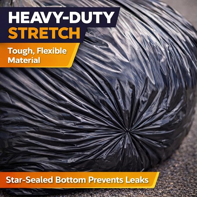 Cavero 55-60 Gallon Heavy Duty 200 Count Trash Bags | American Made Black Can Liners 17 Micron Large Tough Garbage Bags (38 x 58) Value Size Multi-Purpose for Home Office Commercial Industrial