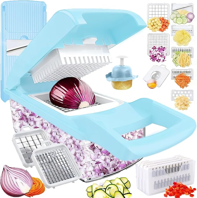 Pro-Series 16-in-1 Vegetable Chopper Dewpeton Mandoline Slicer Veggie Chopper Food Chopper with Container Vegetable Cutter Chopper &amp Spiralizer for Onion Salad (Home Essential Gadget &amp Kit
