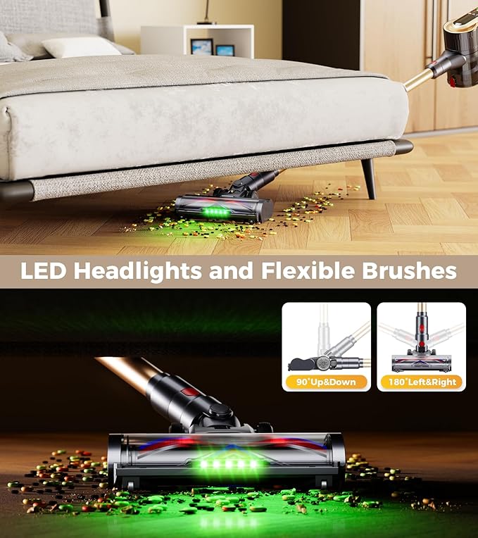 RENDOW Cordless Vacuum Cleaner 550W 45Kpa 65Mins Vacuum Cleaners for Home Self-Standing Cordless Stick Vacuum with LED DisplayAnti-Tangle Rechargeable Wireless Vacuum for Pet Hair/Carpet/Hard Floor