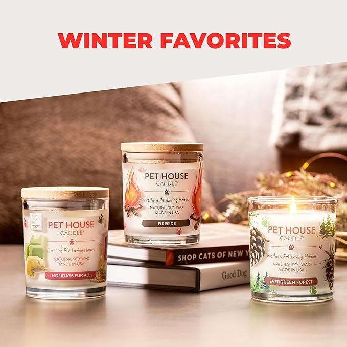 One Fur All Pet Candle 9 OZ Plant-Based Air Freshening Candle Clean Burning and Long Lasting with a 60 Hour Burn Time - Candy Cane