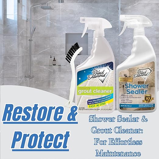 Natural Stone Shower Sealer Quart + Ultimate Grout Cleaner with Brush Quart (2-Pack) – Seals &amp Protects Showers Deep Cleans Tile &amp Grout