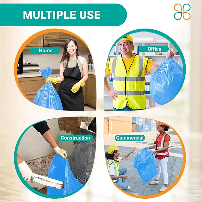 PlasticMill Heavy Duty Trash Bags - Blue Garbage Bags - Plastic Trash Bags - Tall Trash Bags Trash Can Liners - 40-45 Gallon Large Kitchen Trash Bags 1.5 Mil 40x46 (100-Count)