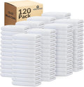 GOLD TEXTILES 120 Pack Economy White Washcloths Set (12x12 inches) - Cotton Blend Commercial Grade Cleaning Rags Quick Drying &amp Soft Face Cloths Fingertip Towels for Bathroom Spa Gym and Kitc