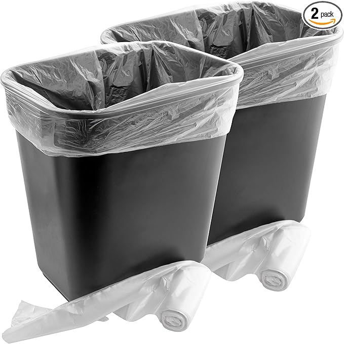 Space-Saving Trash Can and 4 Gal. Leak-Proof Liners Combo 2Pk. Small Black Plastic Wastebasket and Clear Bags Great for Bathroom Kitchen or Office. Garbage Bin Fits Under Most Desks and Cabinets