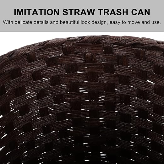 Household Trash can Straw Woven Trash Can: Rattan Wastebasket Bedroom Trash Can Office Garbage Cans Wicker Basket Decorative Countertop Trash Container for Home Office Coffee