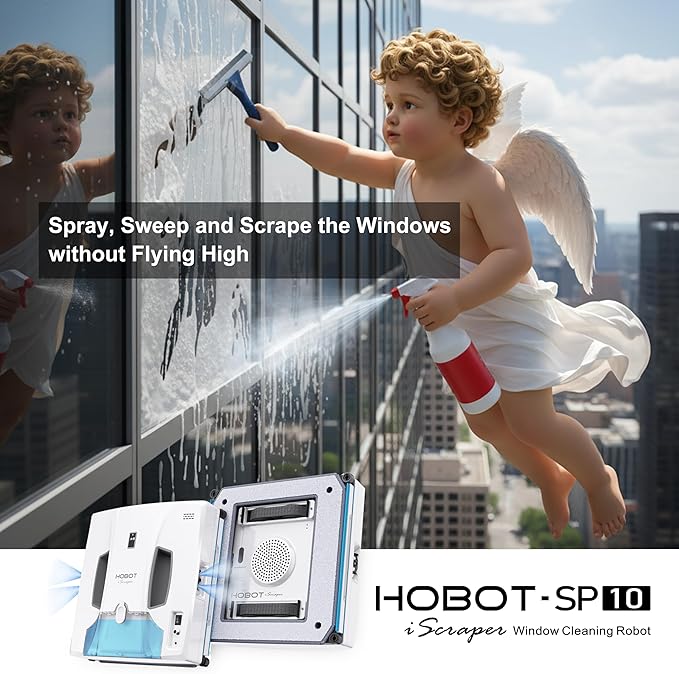 HOBOT-SP10 iScraper Window Cleaning Robot Spray-Sweep-Scrape 6000Pa Suction App + Remote Control Framed/Frameless Glass Indoor/Outdoor Use