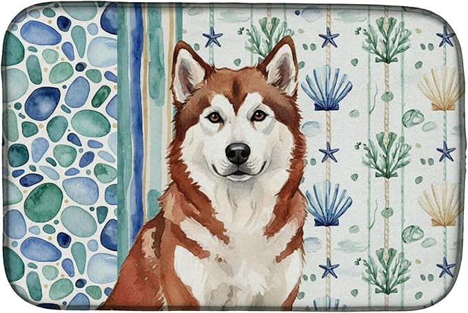 Caroline's Treasures Red and White Alaskan Malamute Coastal Sea Glass Dish Drying Mat Absorbent Dish Drying Mat Pad for Kitchen Counter Dish Drainer Mat for Countertop 14 x 21 Multicolor